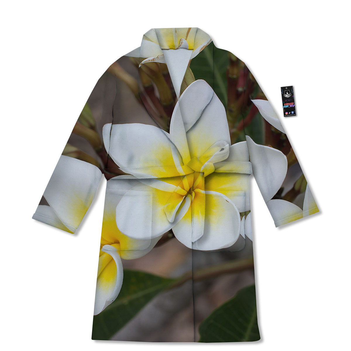 Flower Frangipani Print Bathrobe-grizzshop