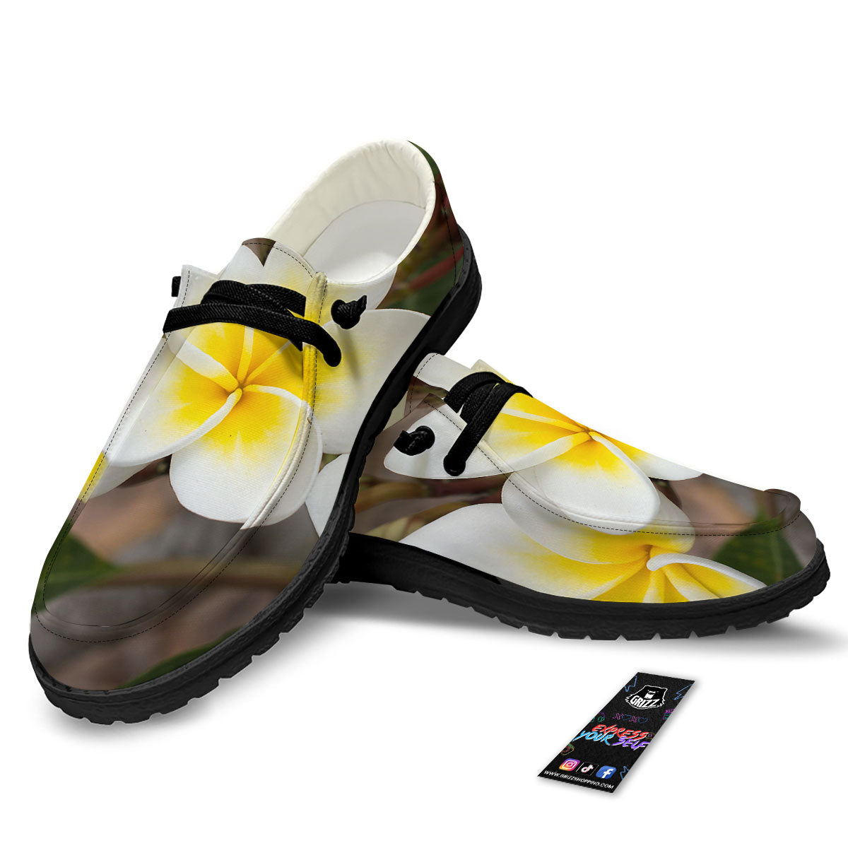 Flower Frangipani Print Black Loafers-grizzshop