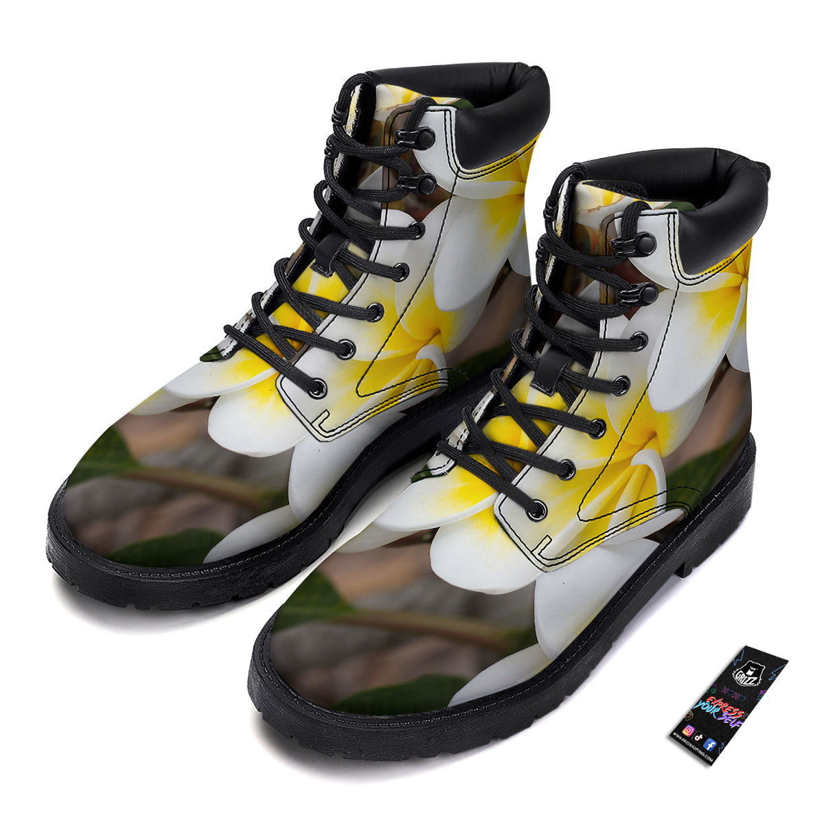 Flower Frangipani Print Boots-grizzshop