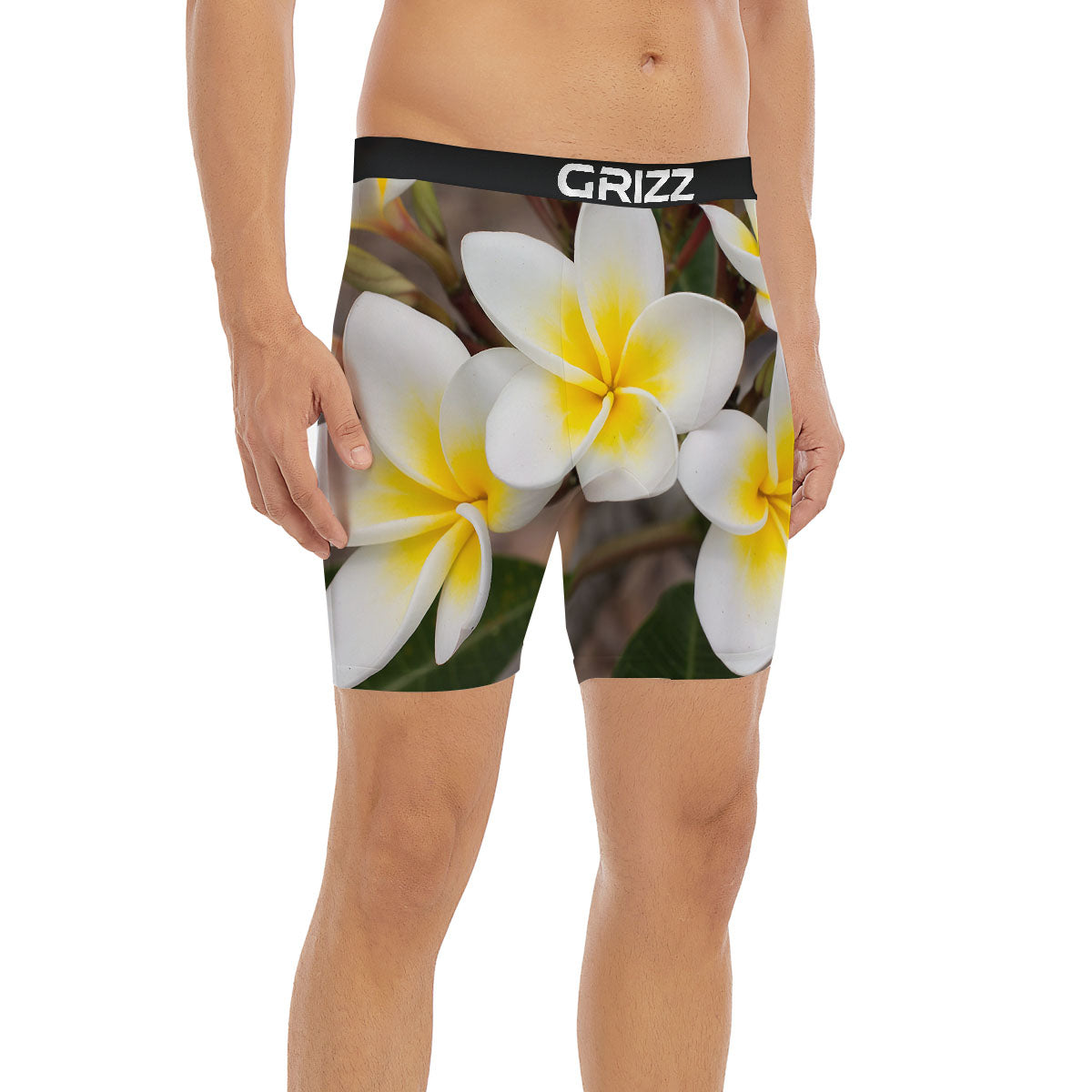 Flower Frangipani Print Boxer Briefs-grizzshop