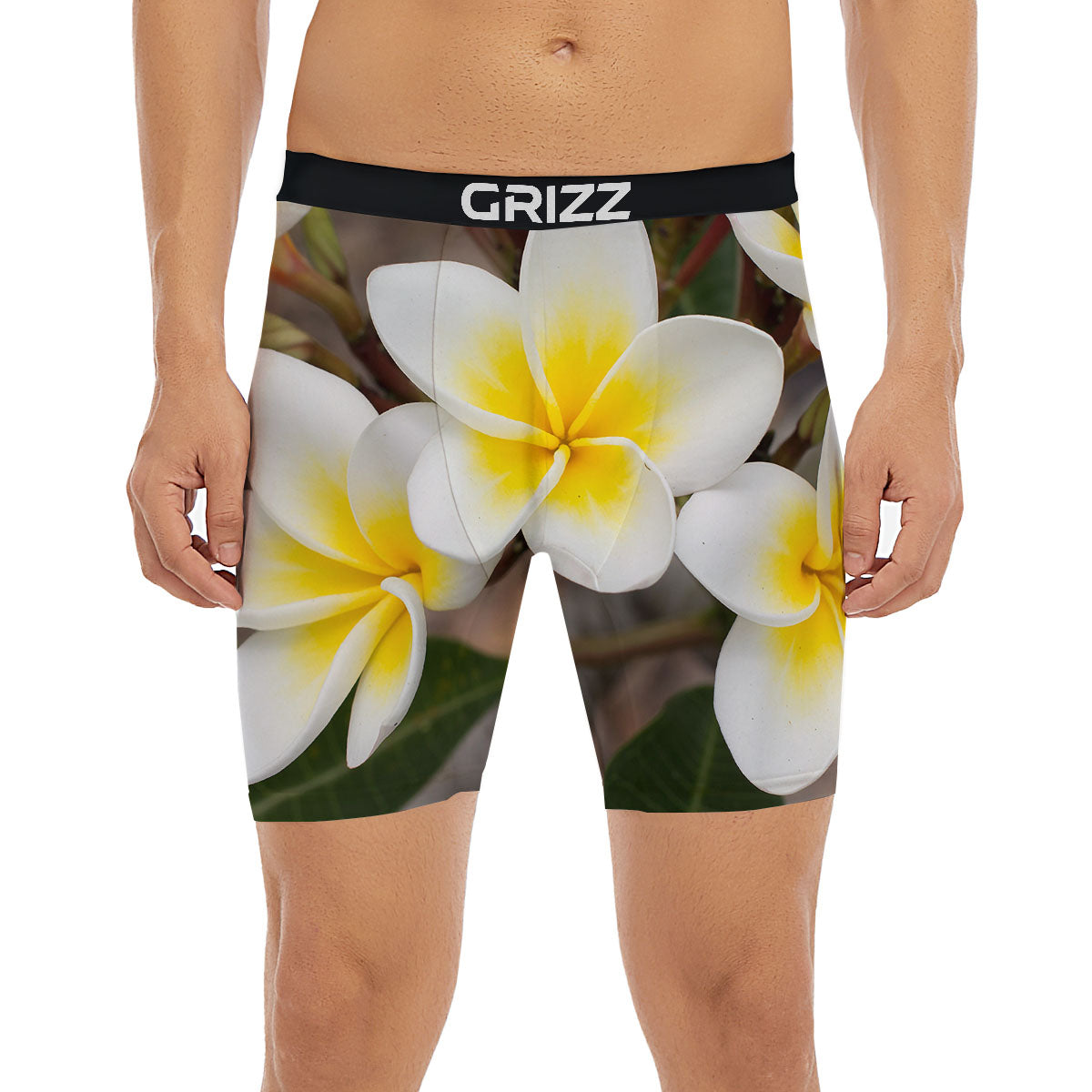 Flower Frangipani Print Boxer Briefs-grizzshop