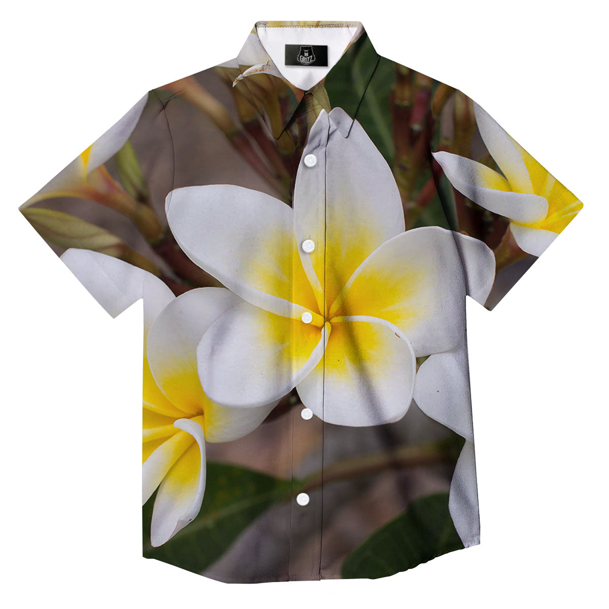 Flower Frangipani Print Button Up Shirt-grizzshop