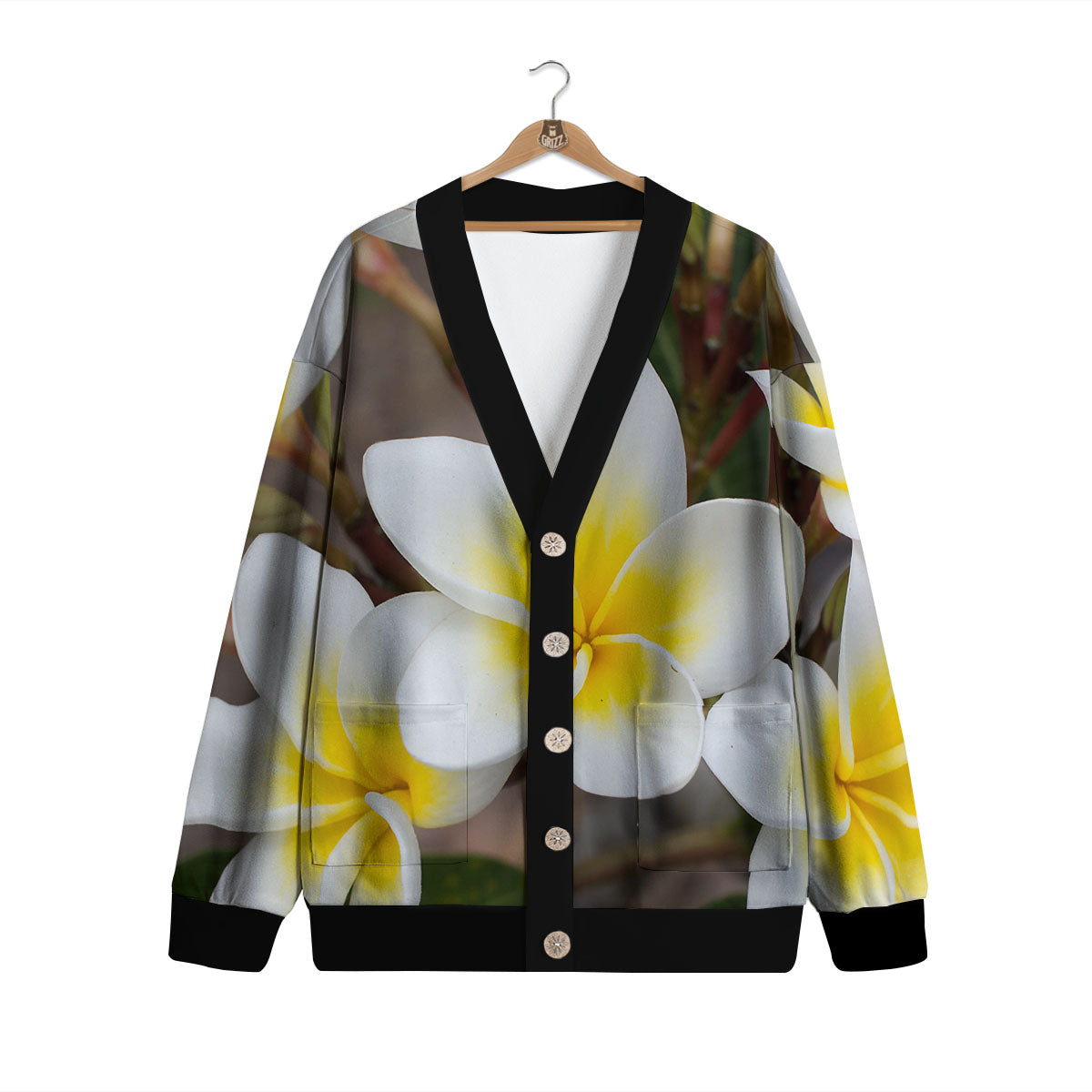 Flower Frangipani Print Cardigan-grizzshop