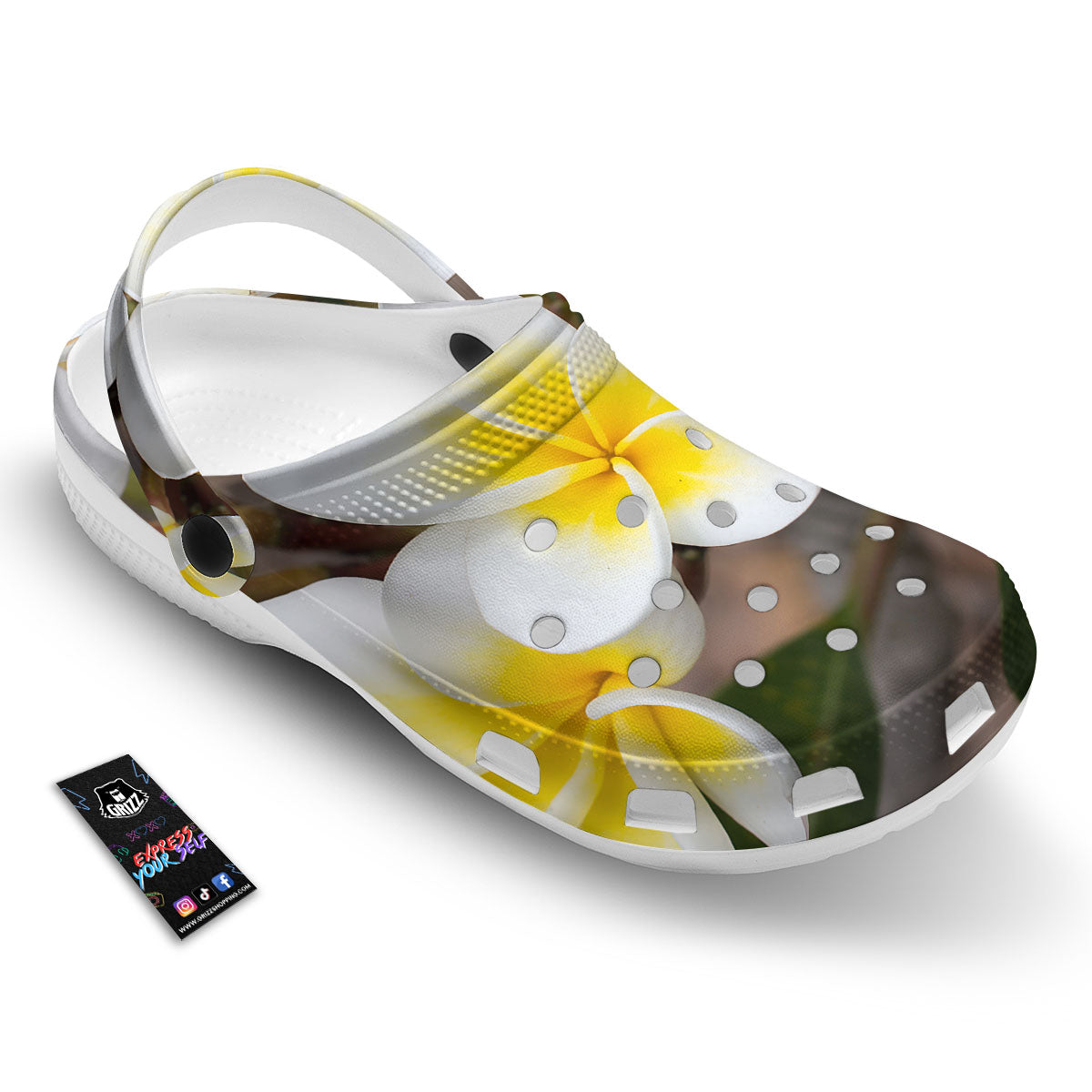 Flower Frangipani Print Clog-grizzshop