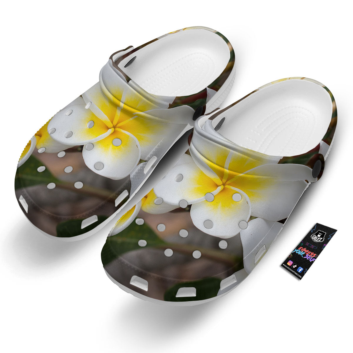 Flower Frangipani Print Clog-grizzshop