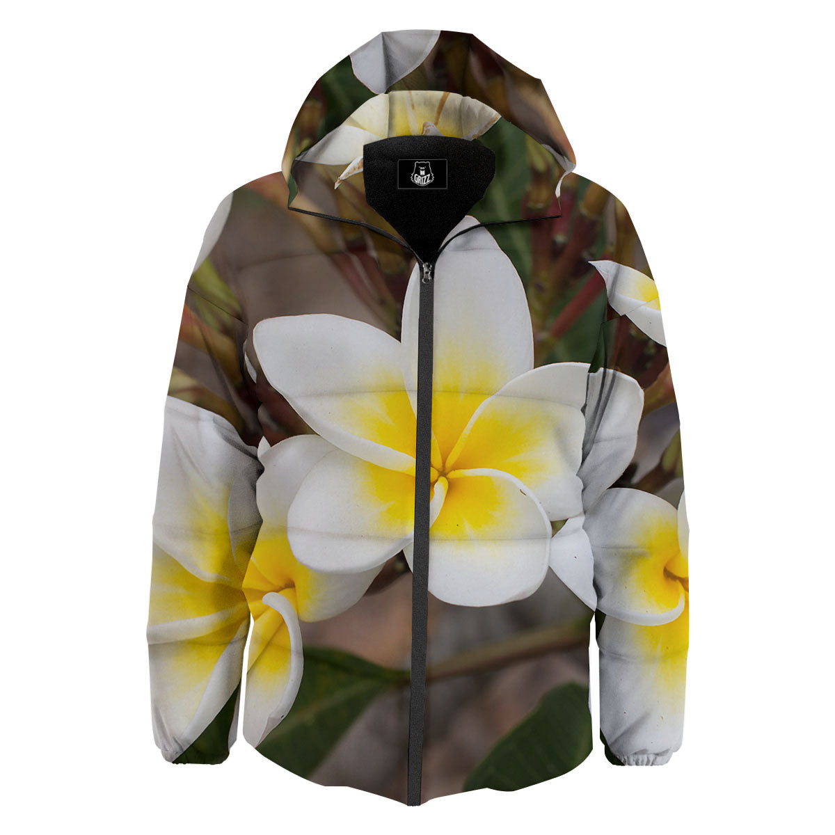 Flower Frangipani Print Down Jacket-grizzshop