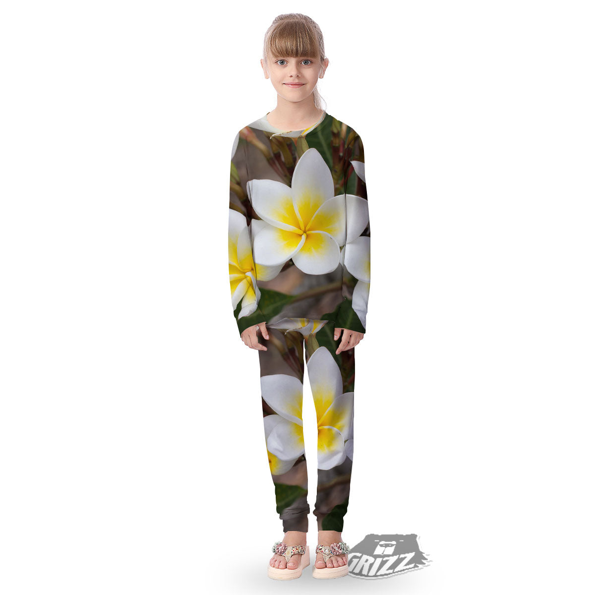 Flower Frangipani Print Kid's Pajamas-grizzshop