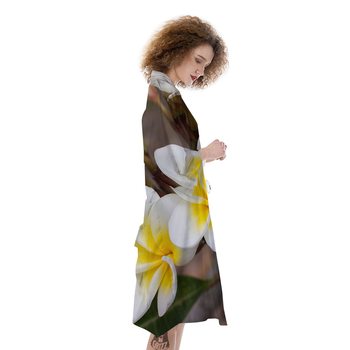 Flower Frangipani Print Kimono-grizzshop