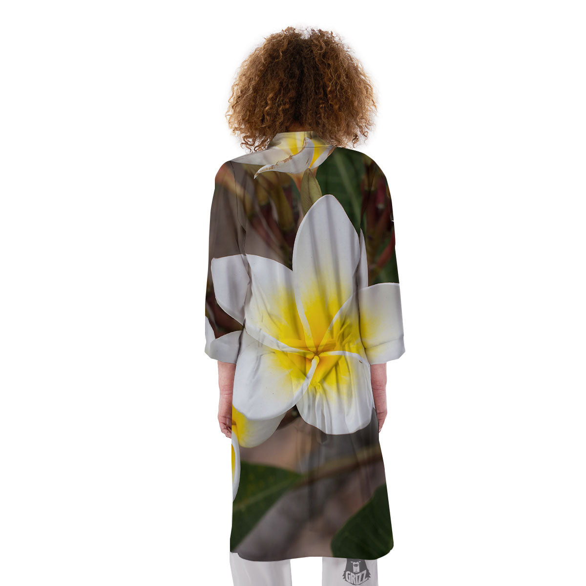 Flower Frangipani Print Kimono-grizzshop
