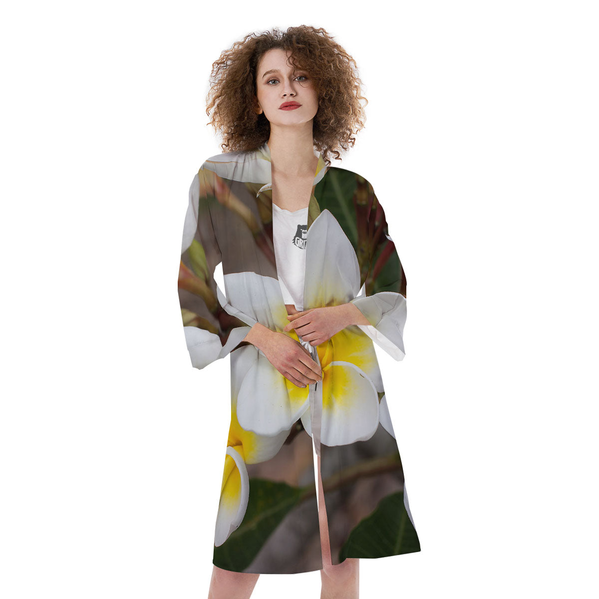 Flower Frangipani Print Kimono-grizzshop