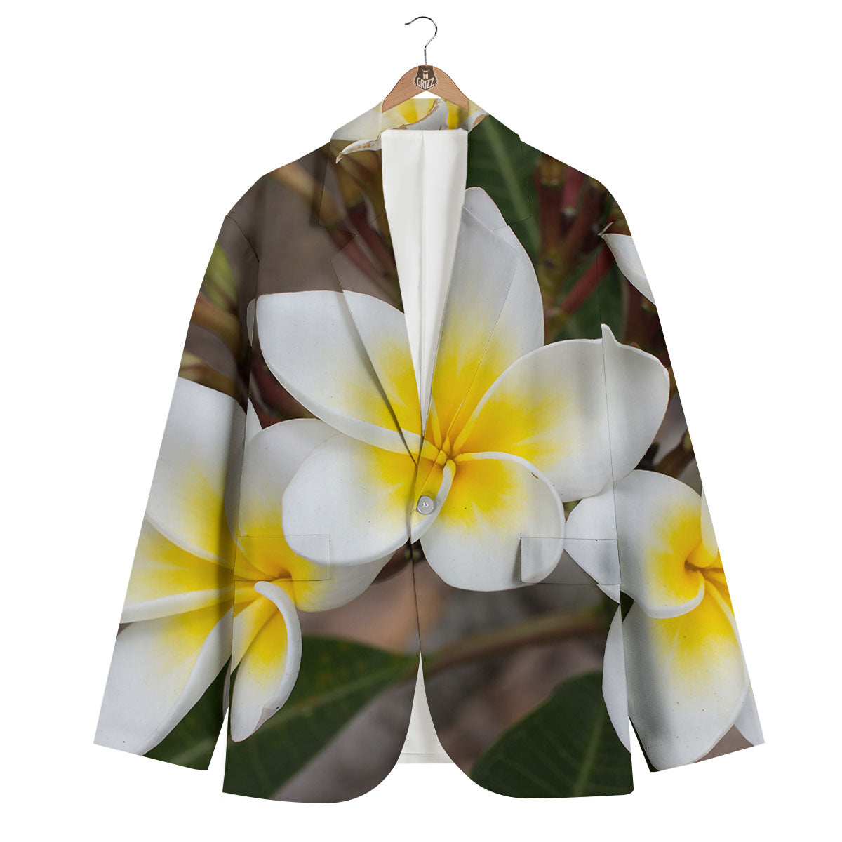 Flower Frangipani Print Men's Blazer-grizzshop