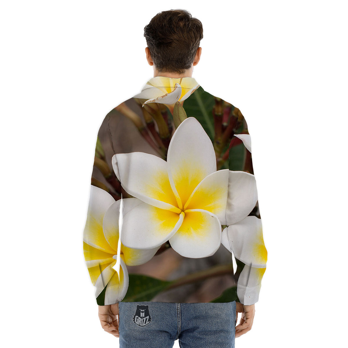 Flower Frangipani Print Men's Dress Shirts-grizzshop