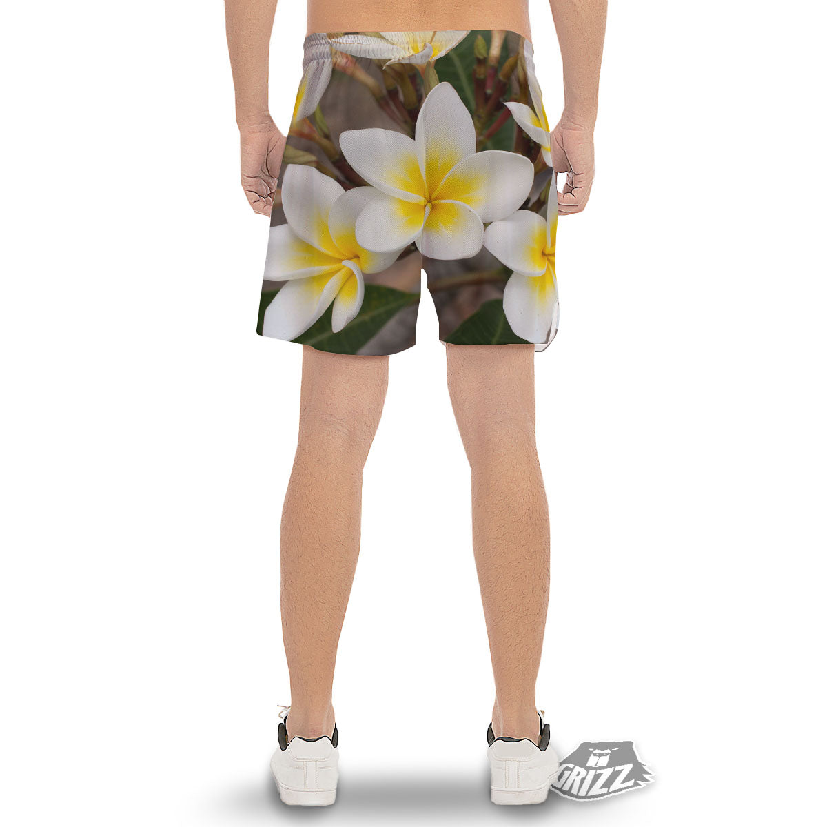 Flower Frangipani Print Men's Gym Shorts-grizzshop