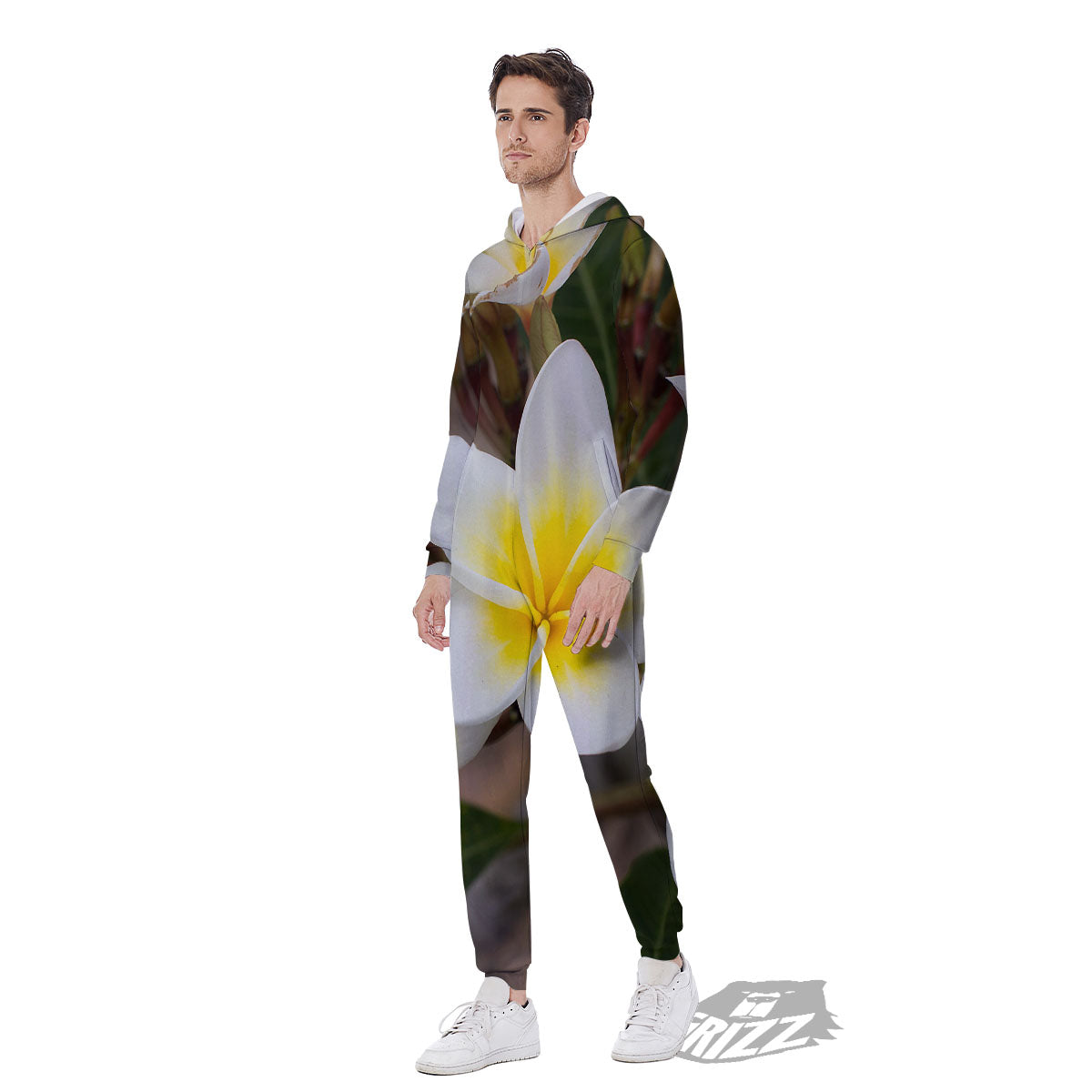 Flower Frangipani Print Men's Jumpsuit-grizzshop