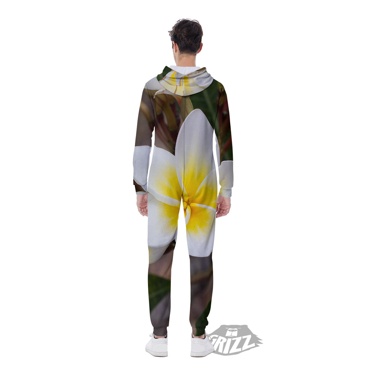 Flower Frangipani Print Men's Jumpsuit-grizzshop