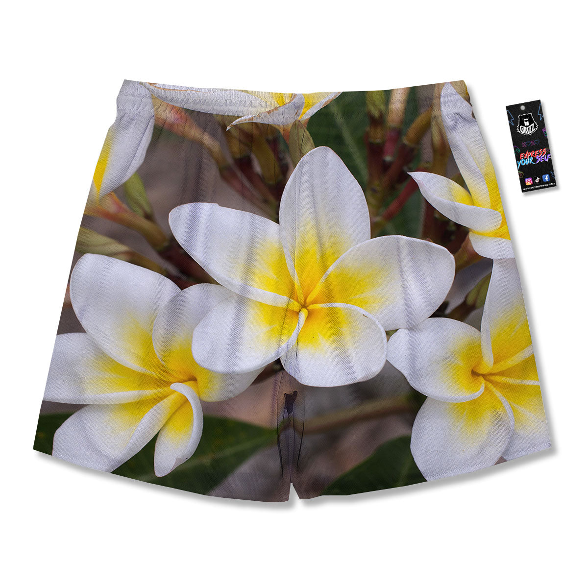 Flower Frangipani Print Men's Running Shorts-grizzshop