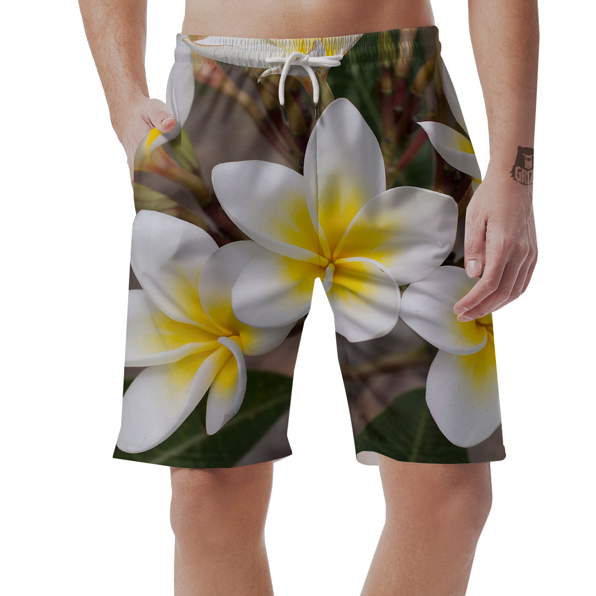 Flower Frangipani Print Men's Shorts-grizzshop