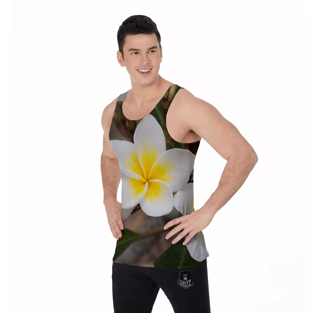 Flower Frangipani Print Men's Tank Top-grizzshop