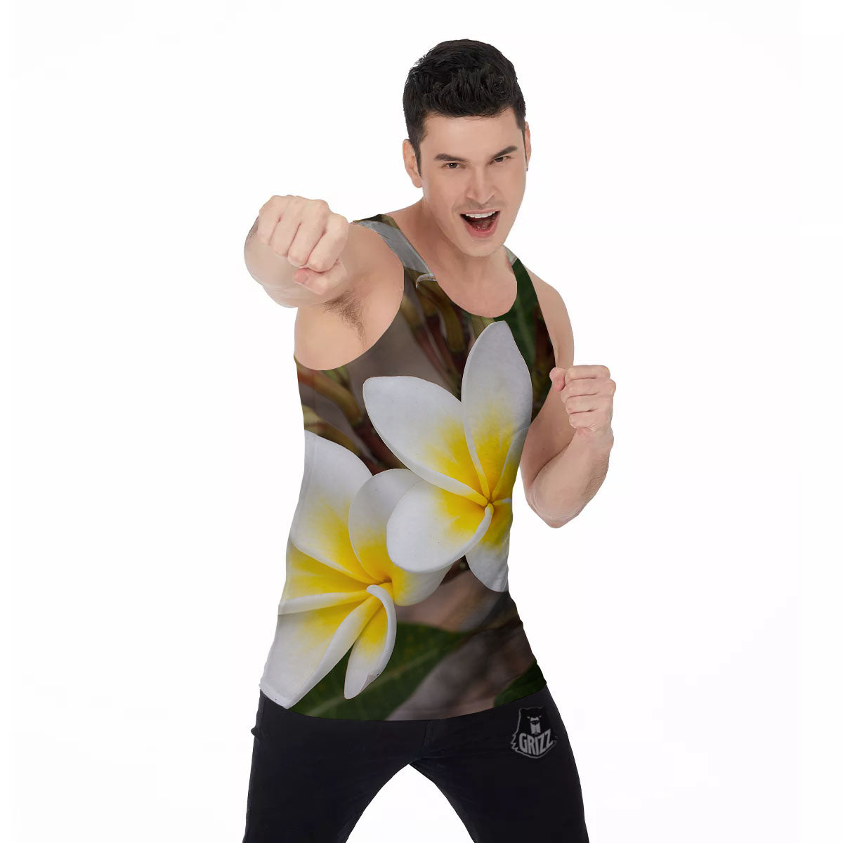 Flower Frangipani Print Men's Tank Top-grizzshop