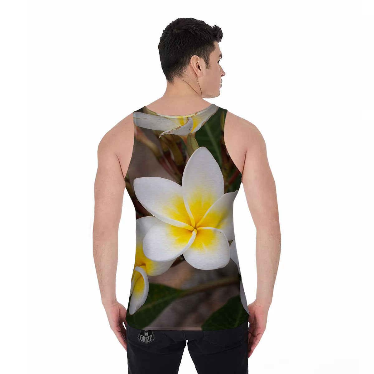 Flower Frangipani Print Men's Tank Top-grizzshop
