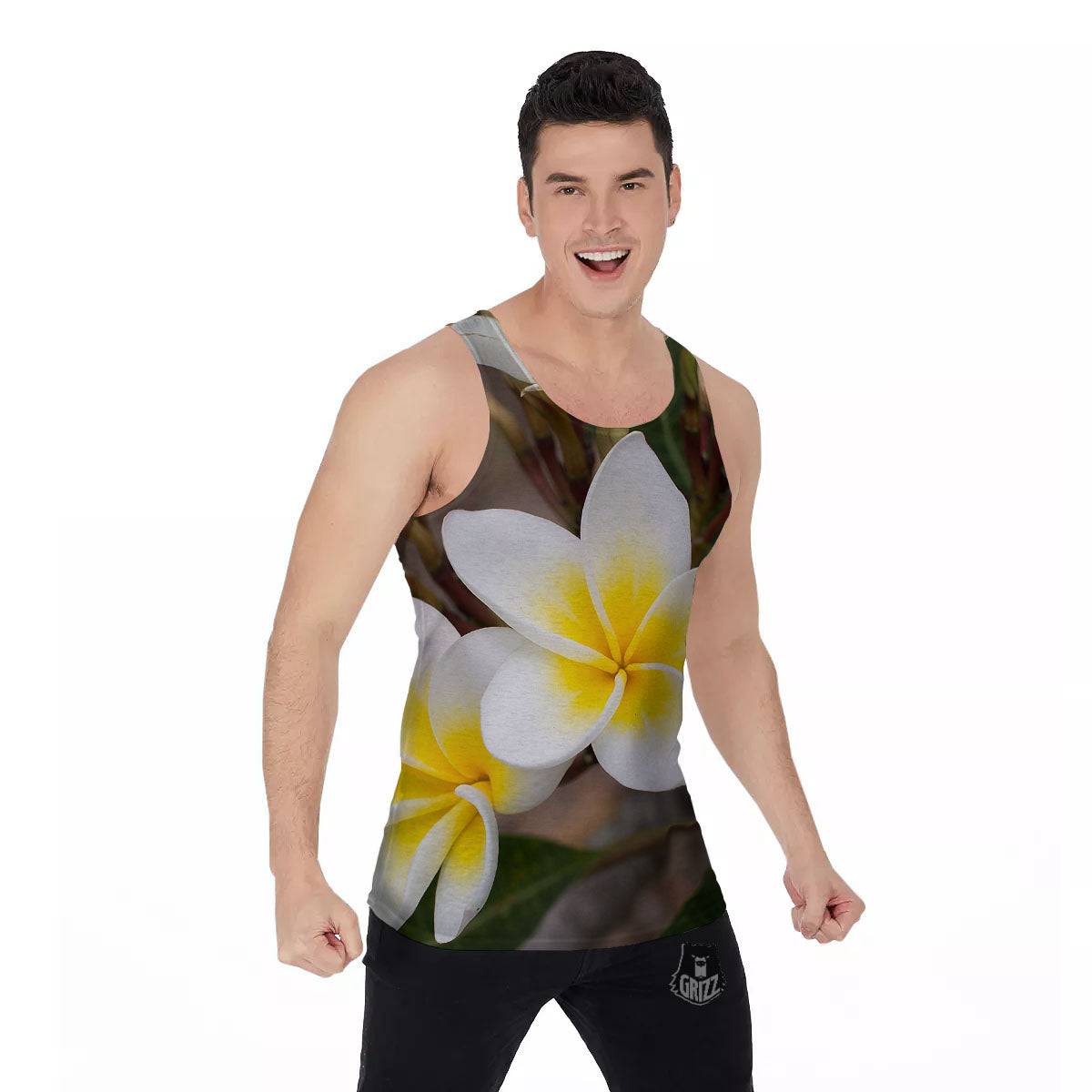 Flower Frangipani Print Men's Tank Top-grizzshop