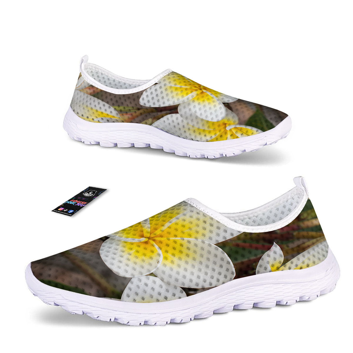 Flower Frangipani Print Nurse Shoes-grizzshop