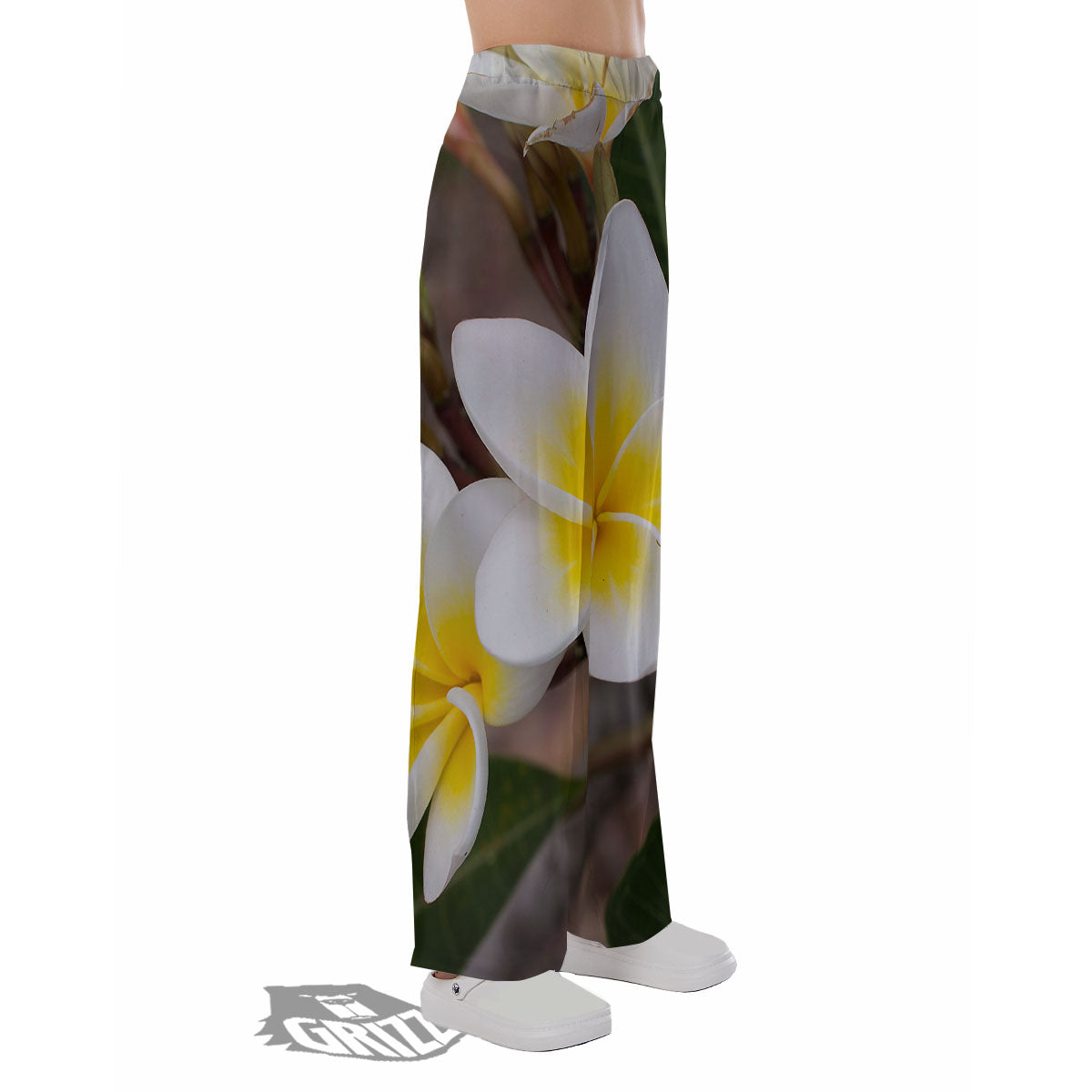 Flower Frangipani Print Pajama Pants-grizzshop
