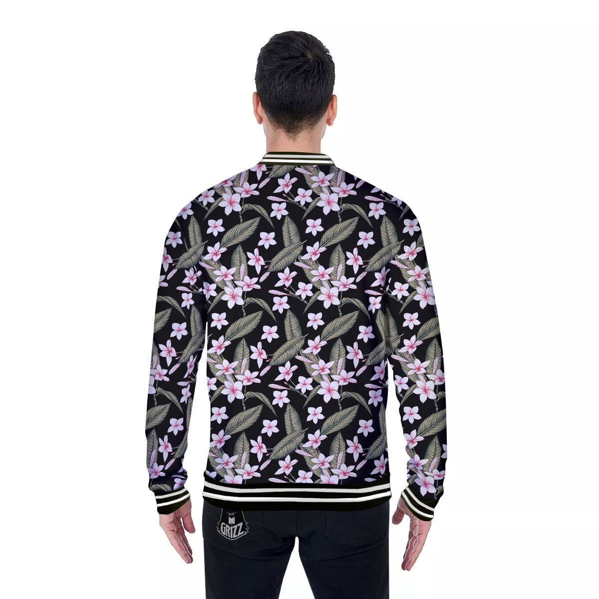 Flower Frangipani Print Pattern Baseball Jacket-grizzshop