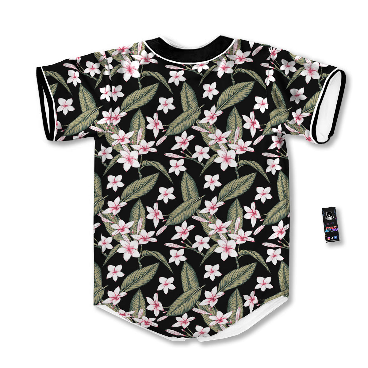 Flower Frangipani Print Pattern Baseball Jersey-grizzshop