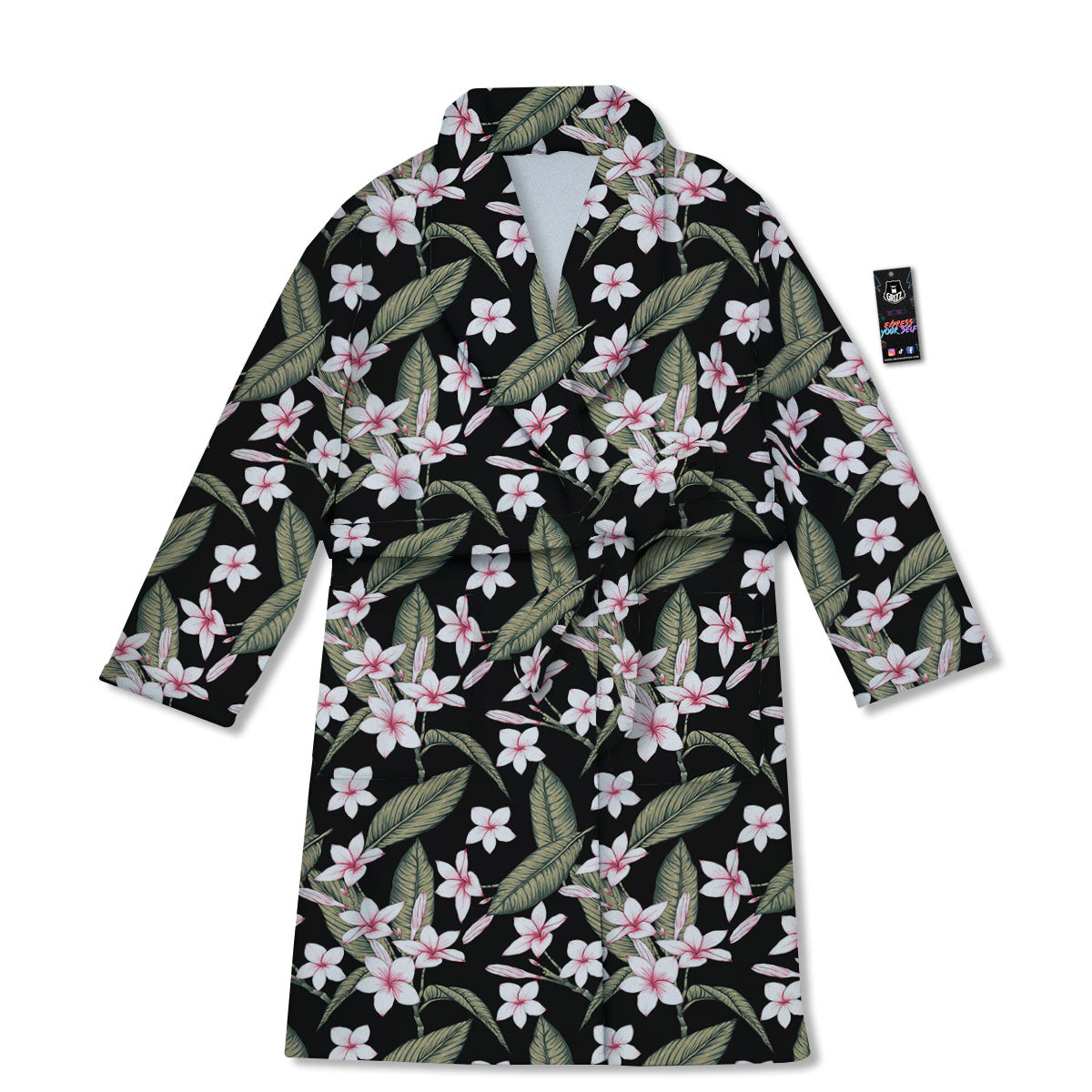 Flower Frangipani Print Pattern Bathrobe-grizzshop