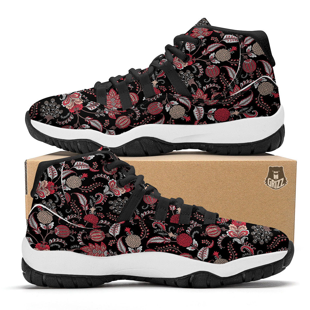 Flower Frangipani Print Pattern Black Bball Shoes-grizzshop