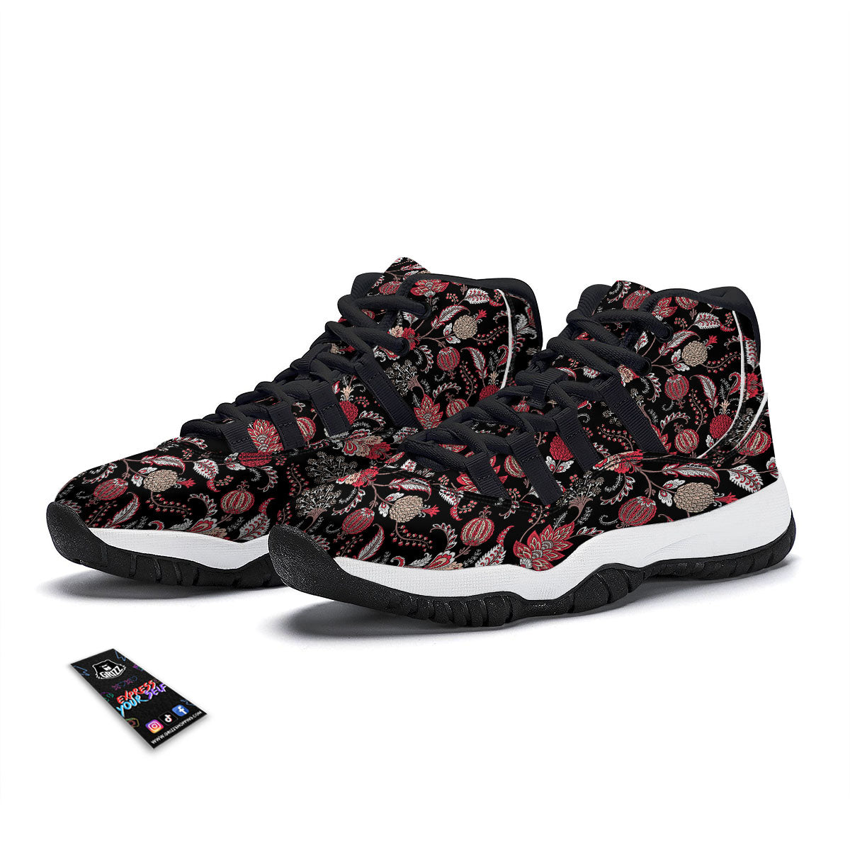 Flower Frangipani Print Pattern Black Bball Shoes-grizzshop