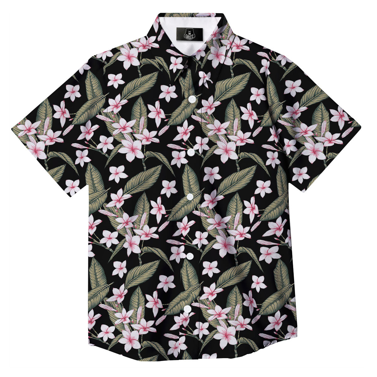 Flower Frangipani Print Pattern Button Up Shirt-grizzshop