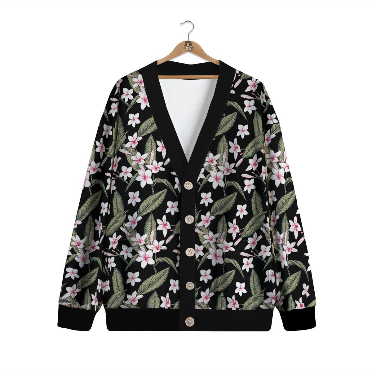 Flower Frangipani Print Pattern Cardigan-grizzshop