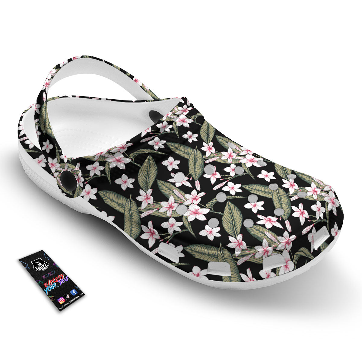 Flower Frangipani Print Pattern Clog-grizzshop