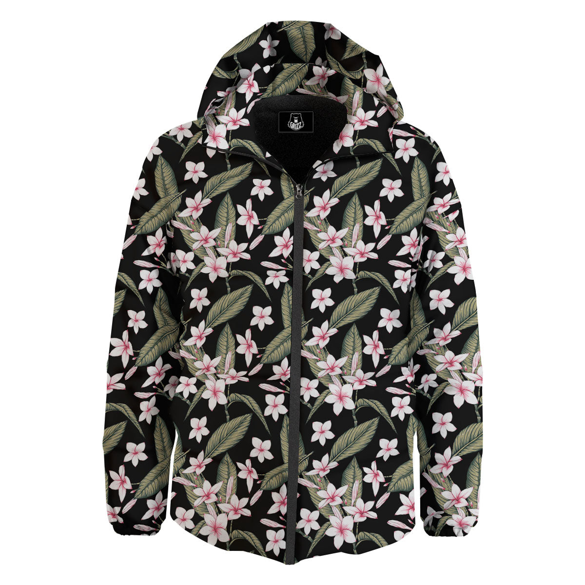 Flower Frangipani Print Pattern Down Jacket-grizzshop