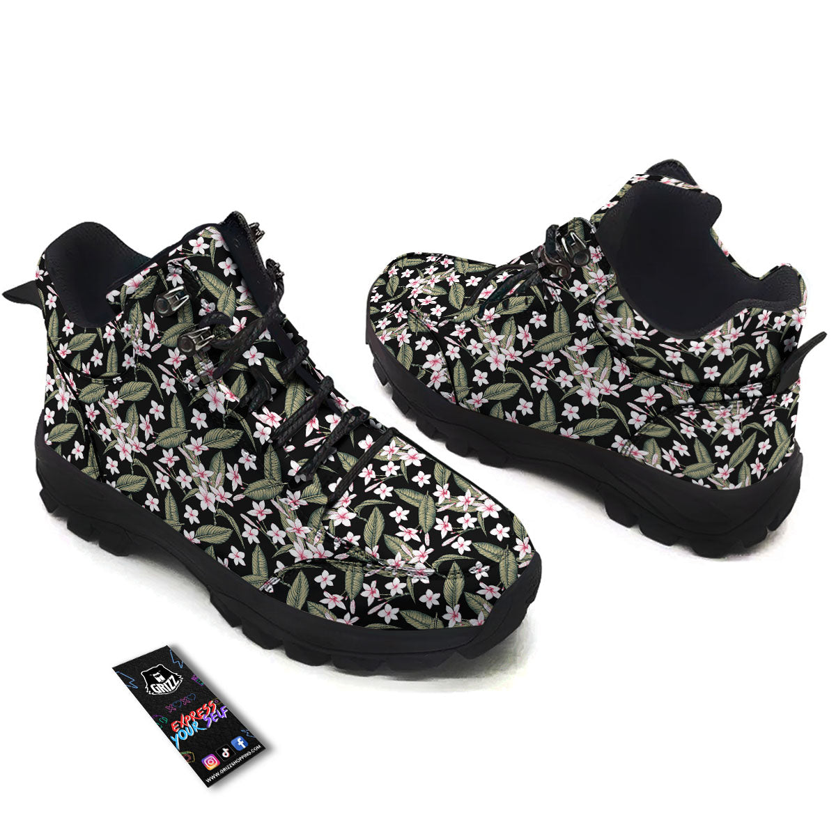 Flower Frangipani Print Pattern Hiking Shoes-grizzshop