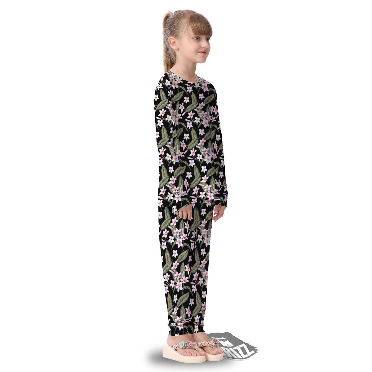 Flower Frangipani Print Pattern Kid's Pajamas-grizzshop