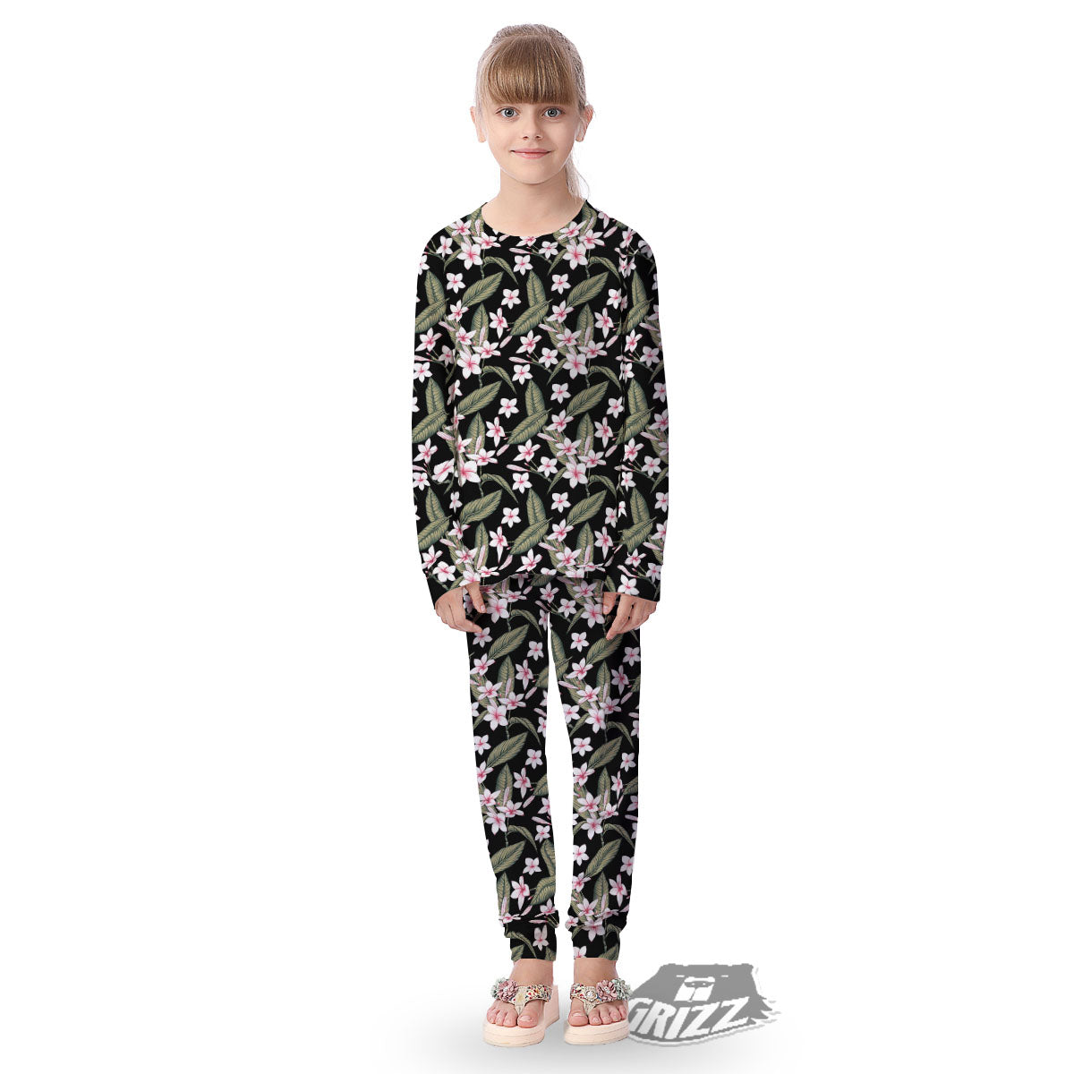 Flower Frangipani Print Pattern Kid's Pajamas-grizzshop