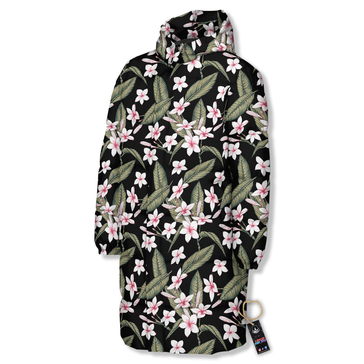 Flower Frangipani Print Pattern Long Down Jacket-grizzshop