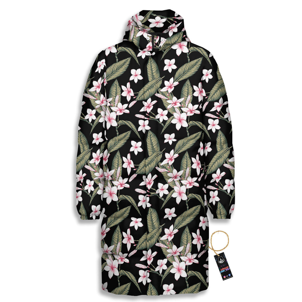 Flower Frangipani Print Pattern Long Down Jacket-grizzshop