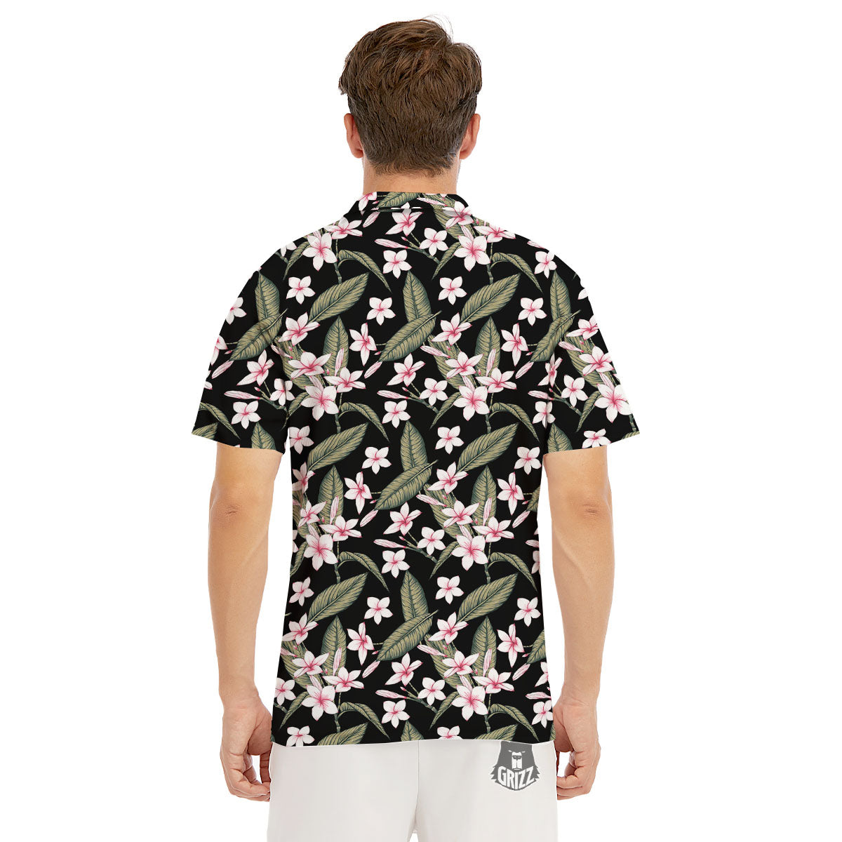 Flower Frangipani Print Pattern Men's Golf Shirts-grizzshop