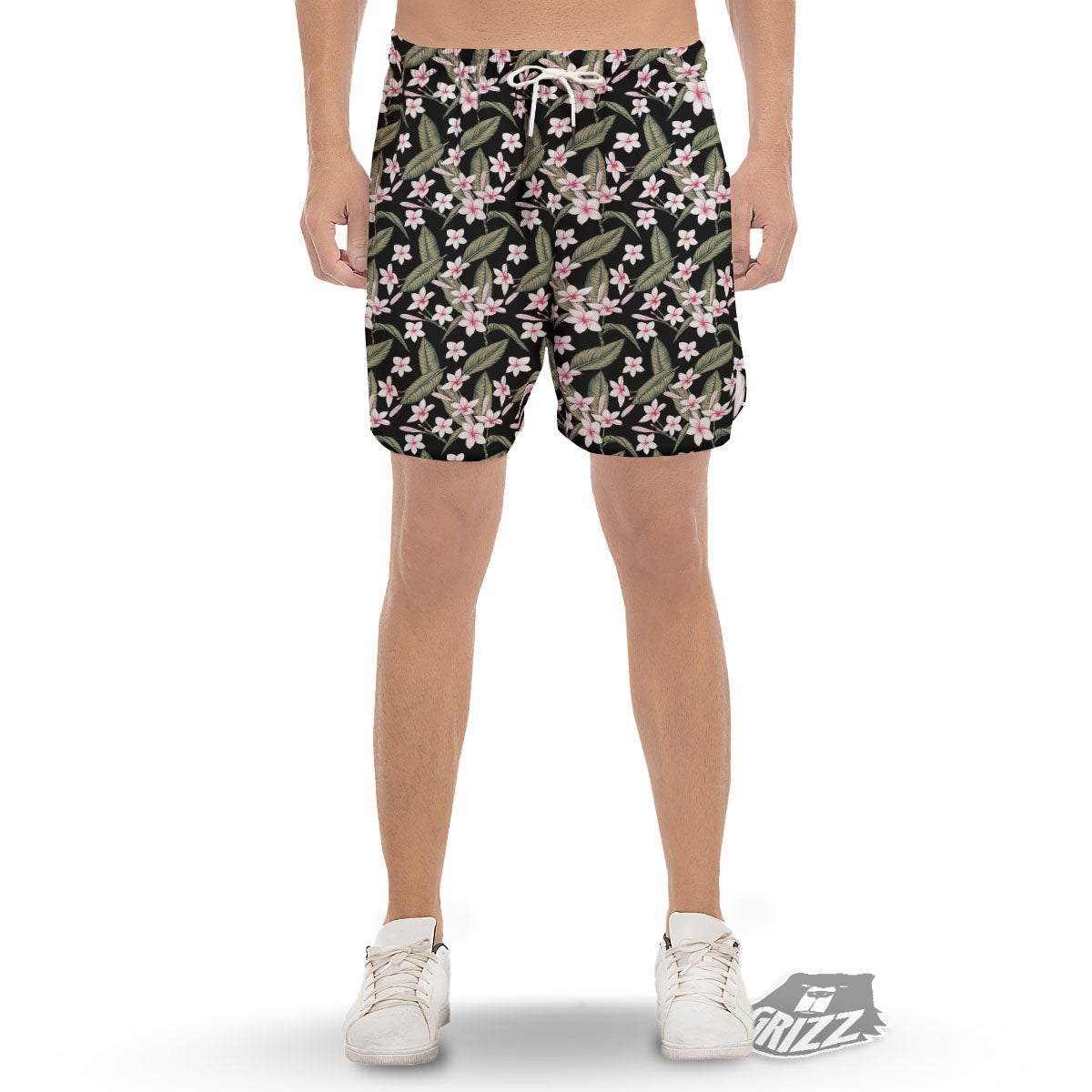 Flower Frangipani Print Pattern Men's Gym Shorts-grizzshop