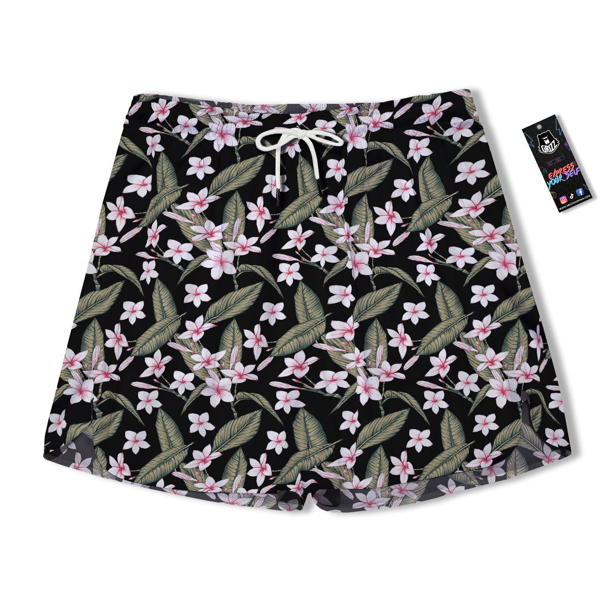 Flower Frangipani Print Pattern Men's Running Shorts-grizzshop