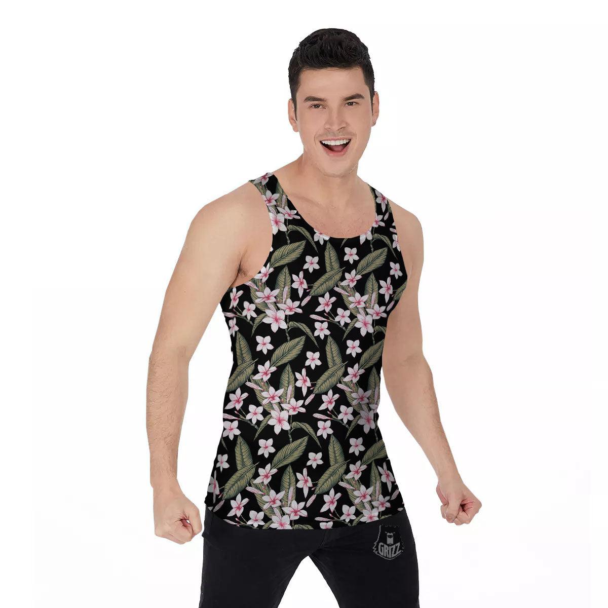 Flower Frangipani Print Pattern Men's Tank Top-grizzshop