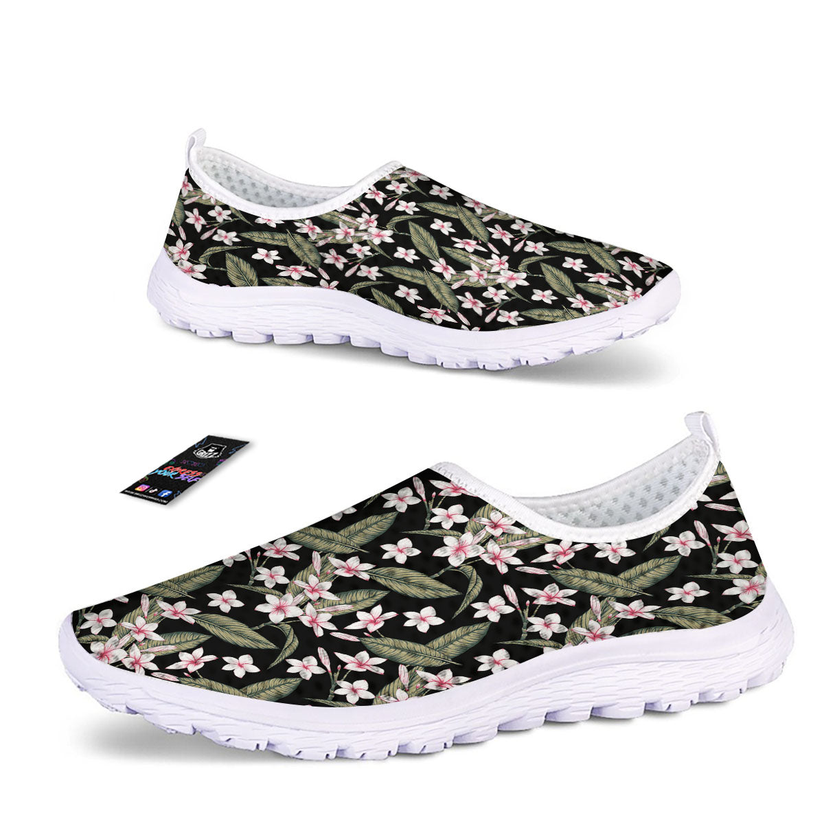 Flower Frangipani Print Pattern Nurse Shoes-grizzshop