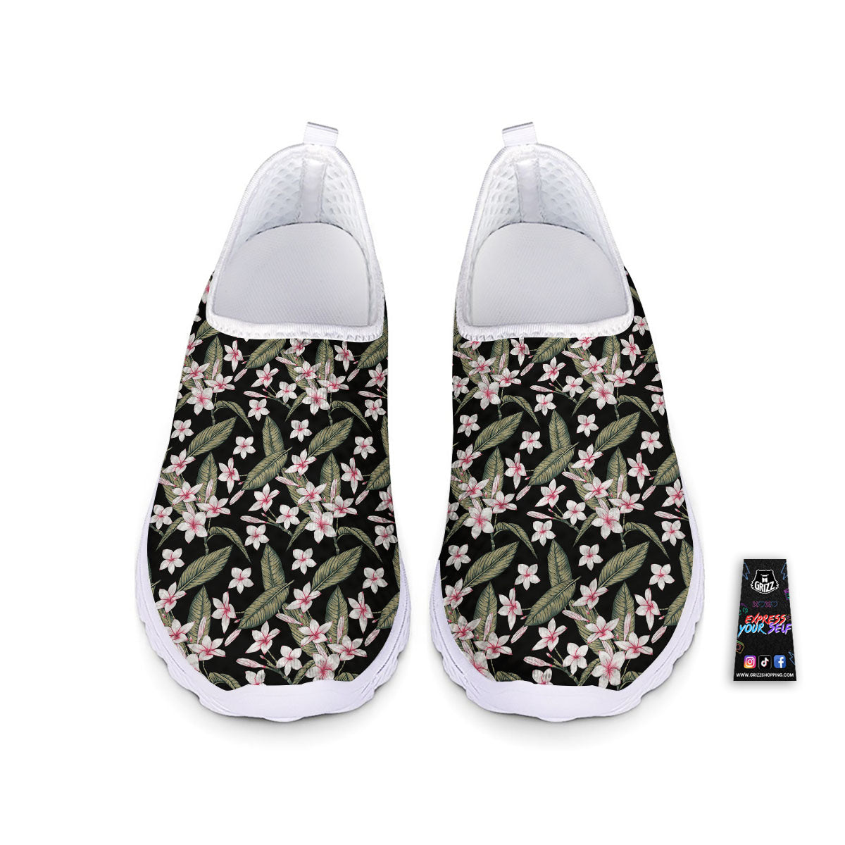 Flower Frangipani Print Pattern Nurse Shoes-grizzshop