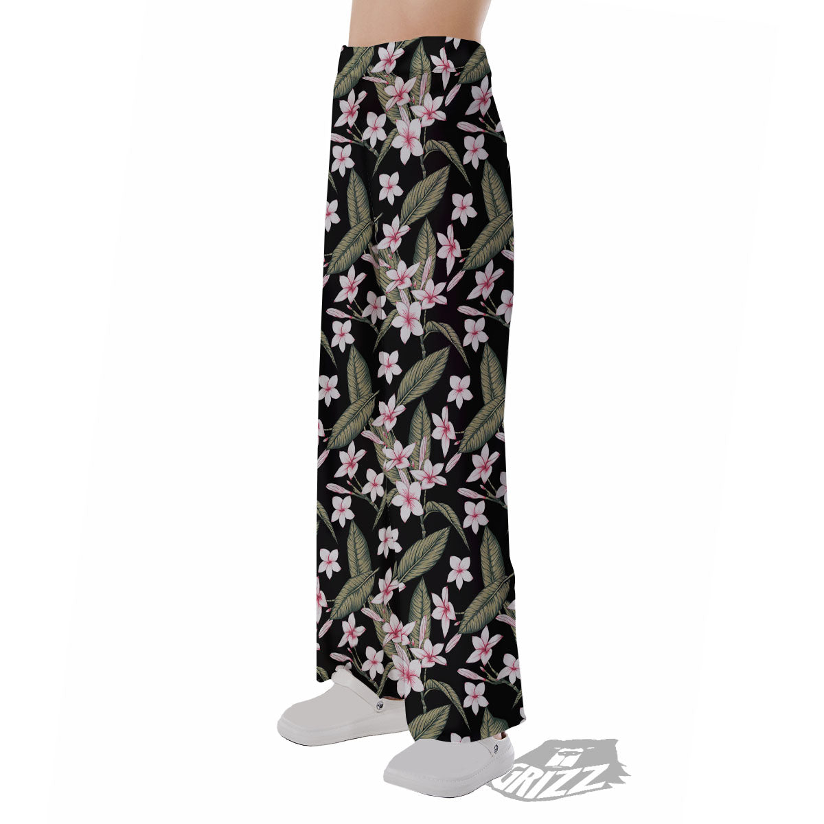 Flower Frangipani Print Pattern Pajama Pants-grizzshop