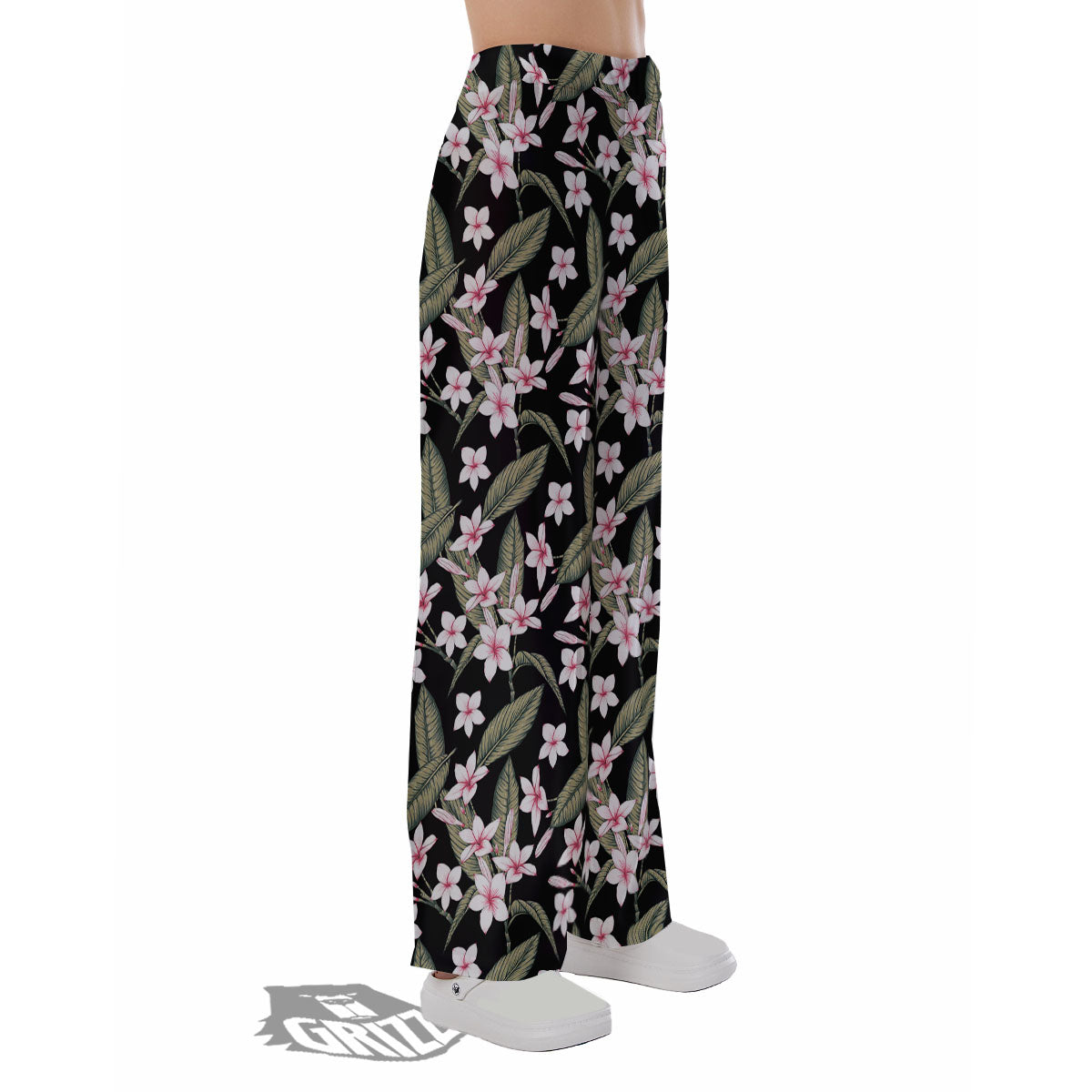Flower Frangipani Print Pattern Pajama Pants-grizzshop