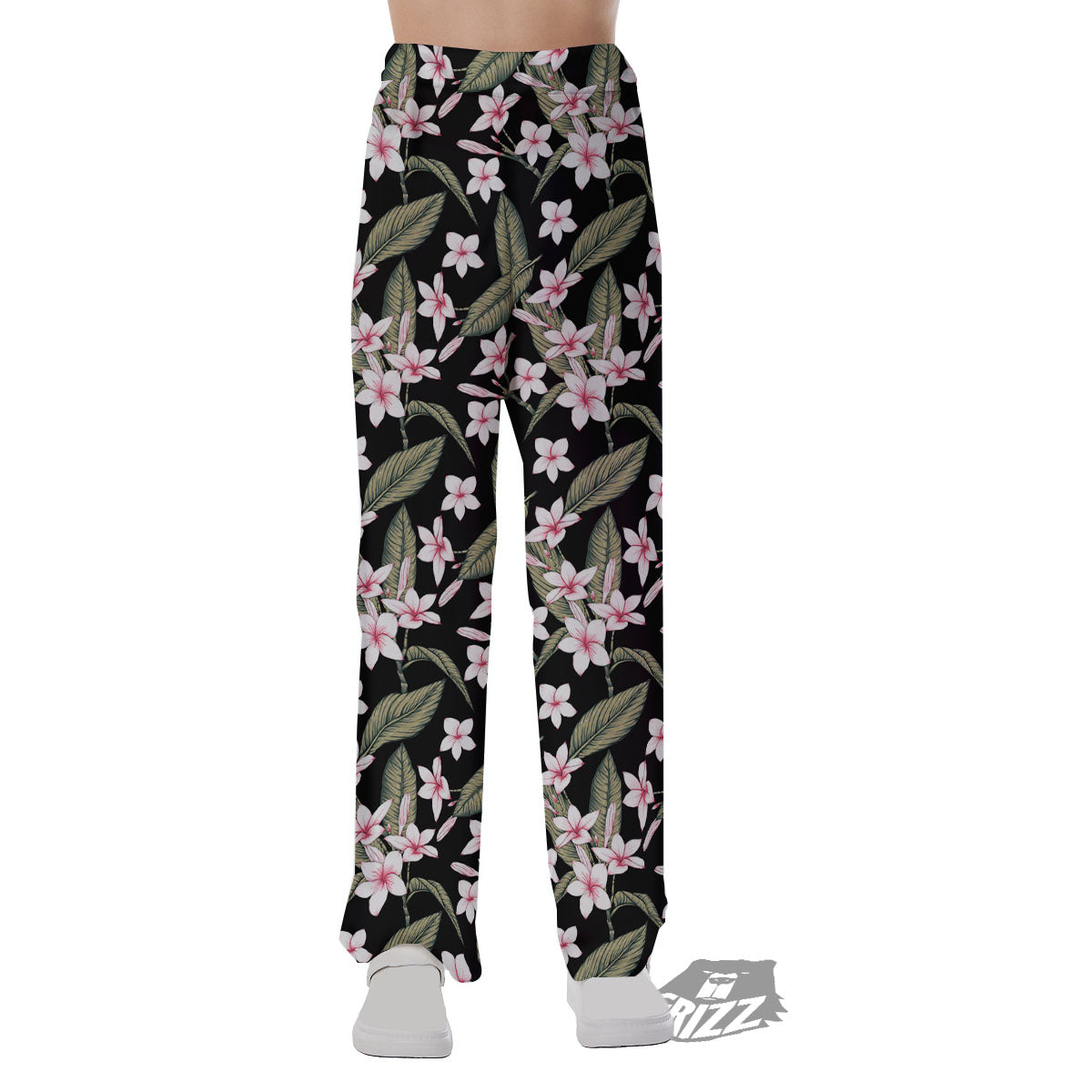 Flower Frangipani Print Pattern Pajama Pants-grizzshop